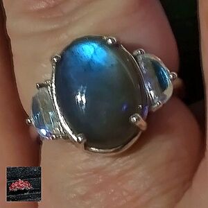 LADIES-MYSTIC TOPAZ &  LABRADORITE, GORGEOUS COMBO. STERLING RING. SIZE 8